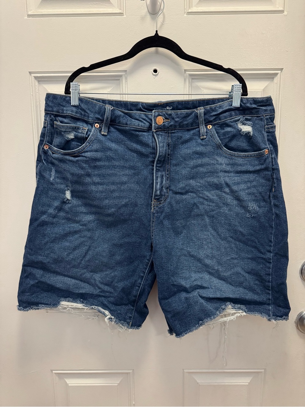 Terra & Sky Dark Blue Distressed High-Rise Jean Shorts 0107